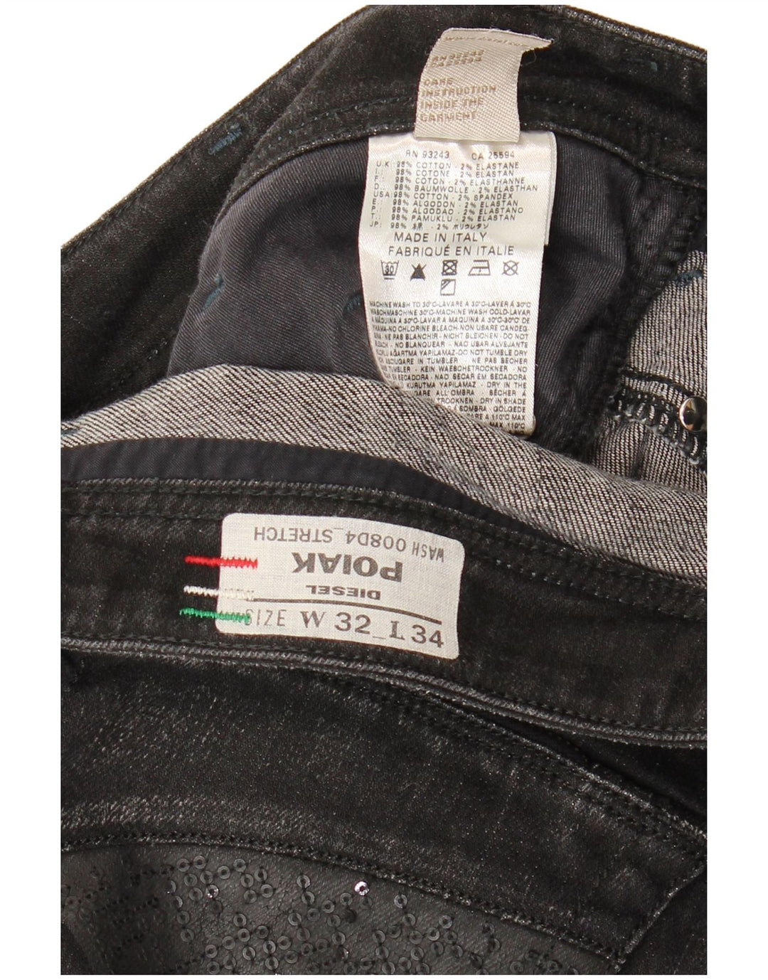 Diesel Mens Poiak Straight Jeans W32 L34 Black Cotton