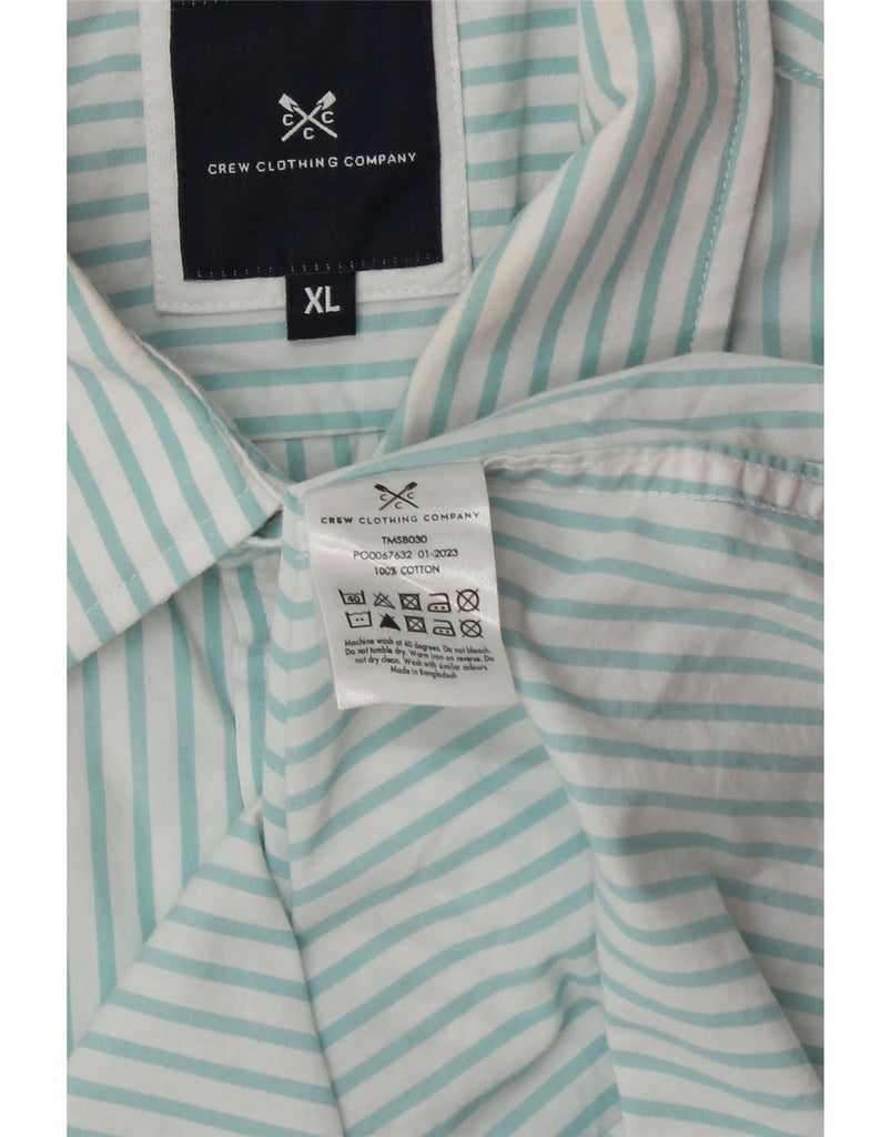 CREW CLOTHING Mens Short Sleeve Shirt XL Blue Striped Cotton Vintage Crew Clothing and Second-Hand Crew Clothing from Messina Hembry 