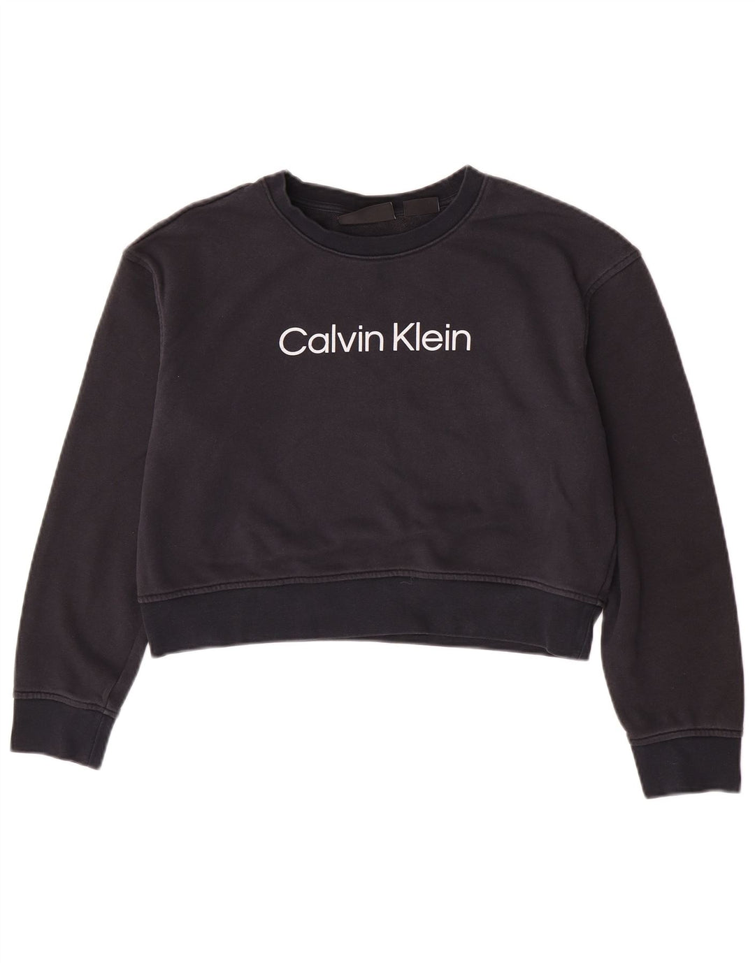 Calvin Klein Womens Graphic Crop Sweatshirt Jumper UK 14 Medium Navy Blue