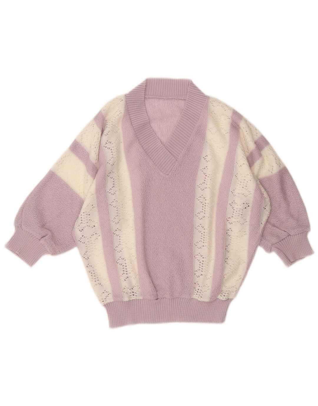 Vintage Womens Crop V-Neck Jumper Sweater UK 10 Small Purple Striped