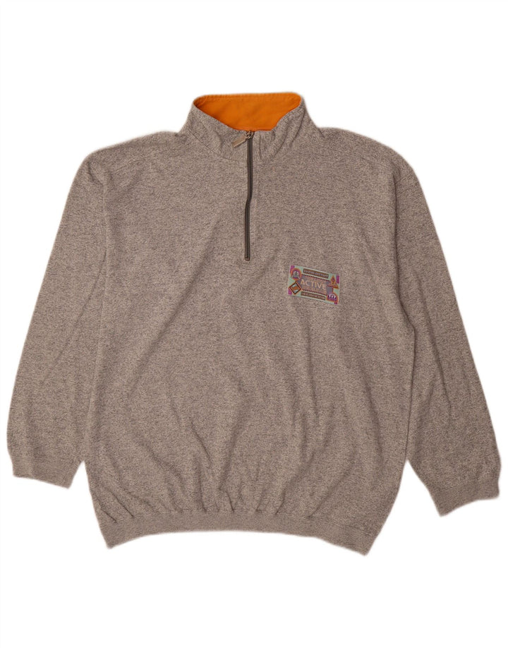 Active Mens Zip Neck Sweatshirt Jumper Medium Grey Cotton