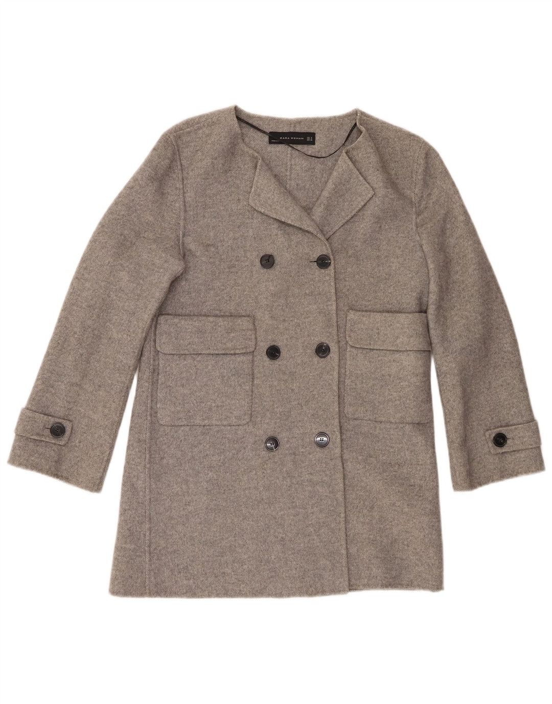 Zara Womens Double Breasted Coat UK 14 Medium Grey Wool