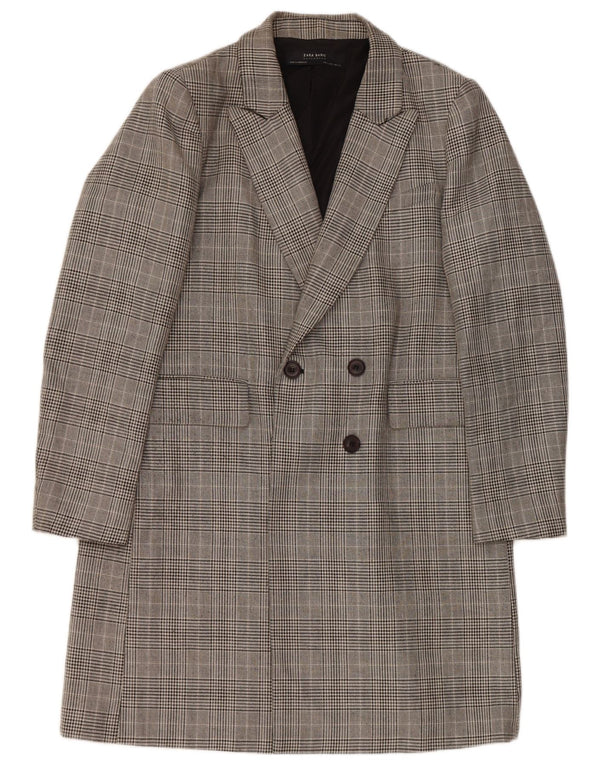 Zara Womens Double Breasted Coat UK 16 Large Grey Check Polyester