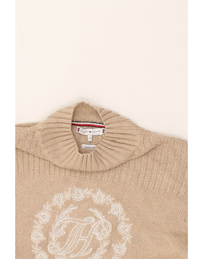 TOMMY HILFIGER Womens Graphic Turtle Neck Jumper Sweater UK 10 Small Beige | Vintage Tommy Hilfiger | Thrift | Second-Hand Tommy Hilfiger | Used Clothing | Messina Hembry 