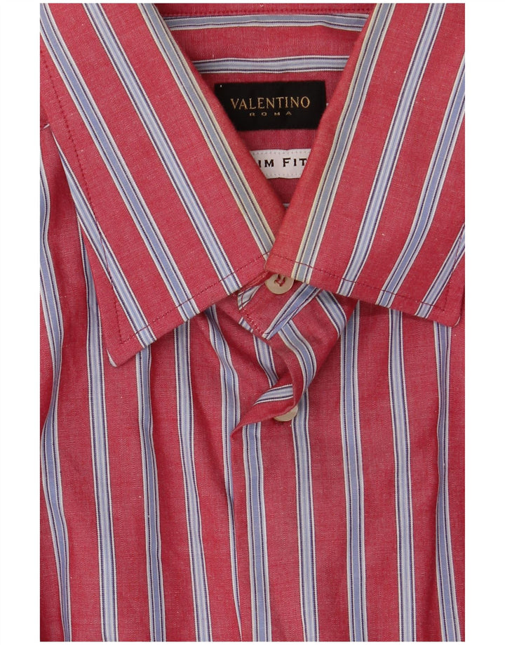 VALENTINO Mens Slim Fit Shirt Size 15 1/2 40 Medium Red Striped Cotton