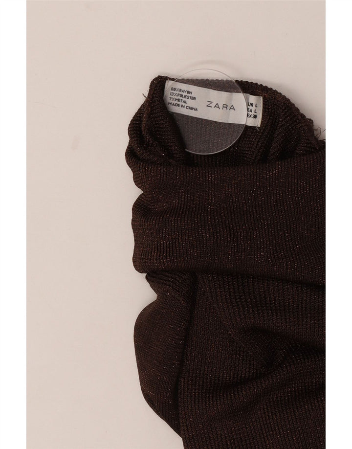Zara Womens Longline Roll Neck Jumper Sweater UK 14 Large Brown Flecked