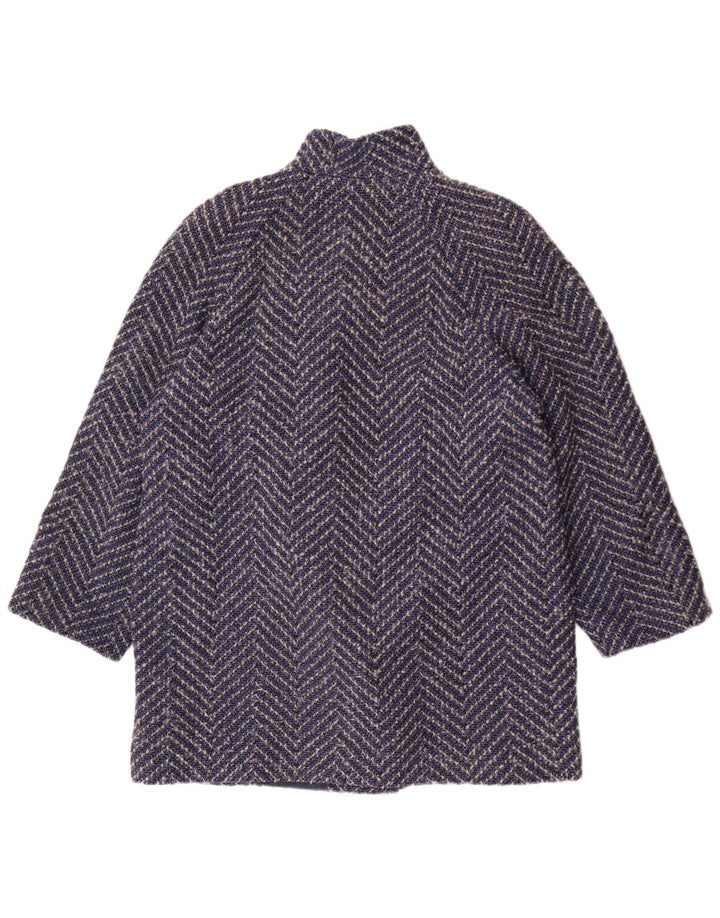 Vintage Womens Double Breasted Coat UK 14 Large Navy Blue Chevron Wool
