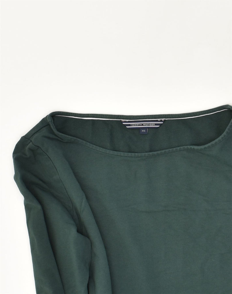 TOMMY HILFIGER Womens Top 3/4 Sleeve UK 6 XS Green Cotton | Vintage Tommy Hilfiger | Thrift | Second-Hand Tommy Hilfiger | Used Clothing | Messina Hembry 