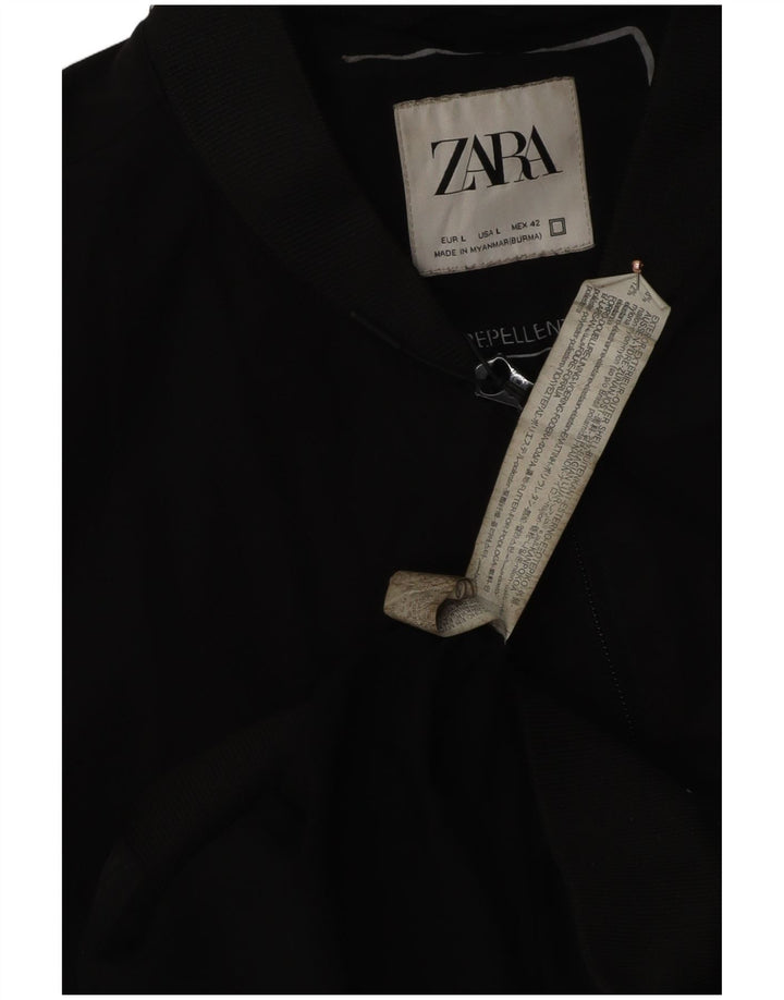 Zara Mens Bomber Jacket UK 40 Large Black Nylon