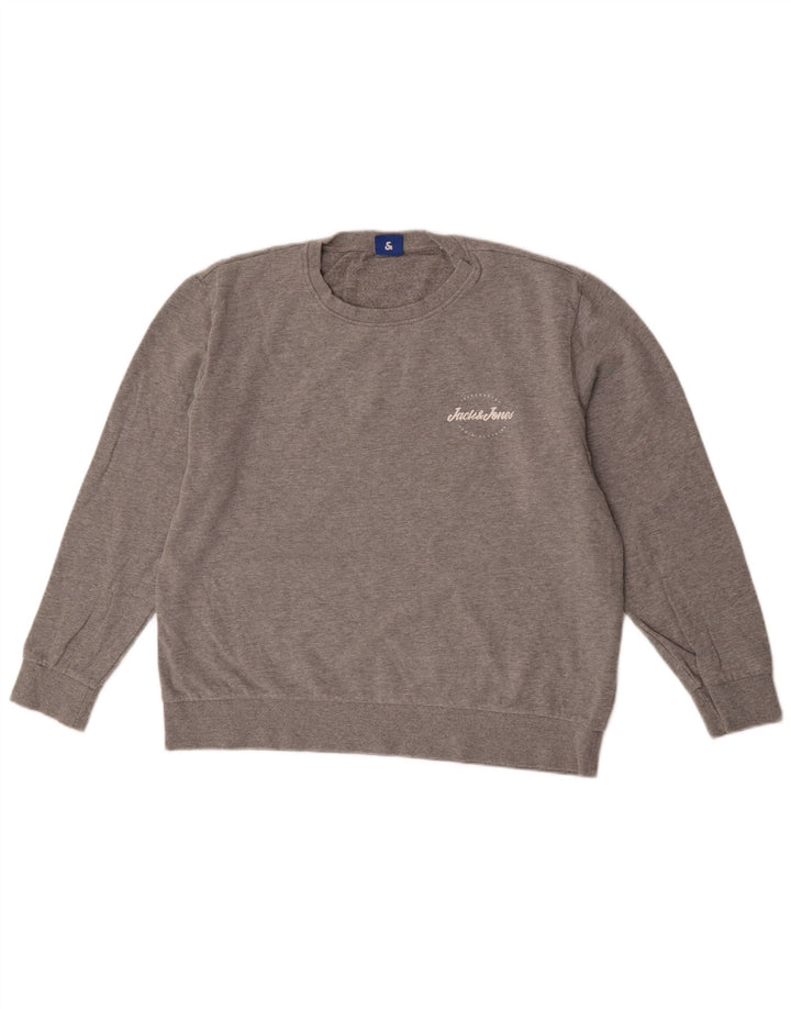 Jack & Jones Mens Sweatshirt Jumper XL Grey Flecked Cotton