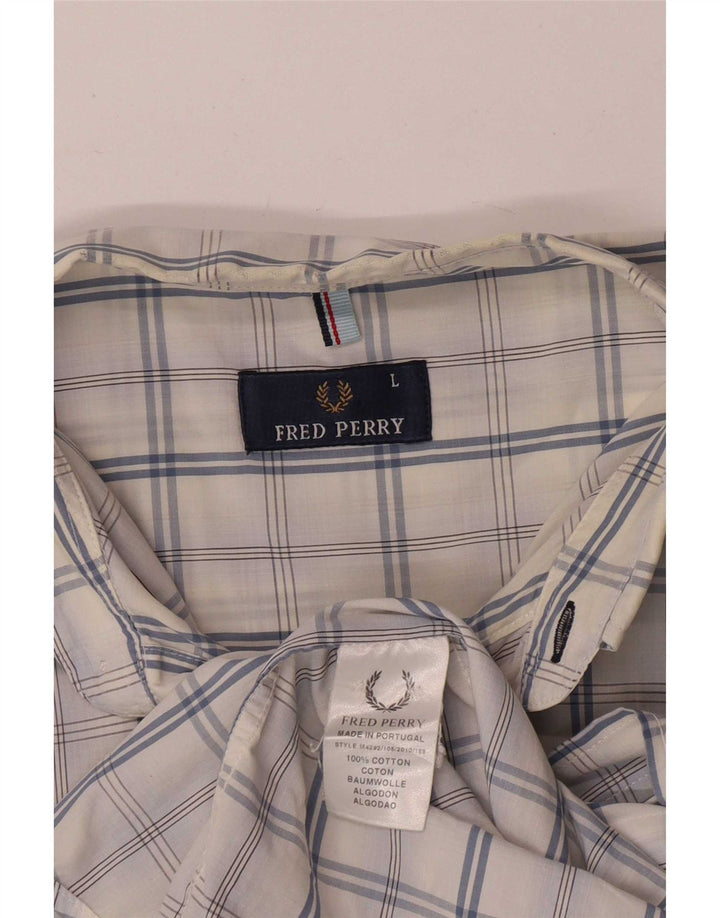 Fred Perry Mens Short Sleeve Shirt Large White Check Cotton