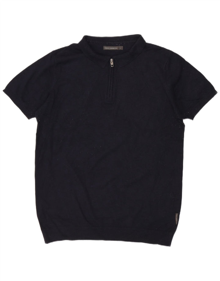 French Connection Mens Polo Shirt Large Navy Blue Viscose