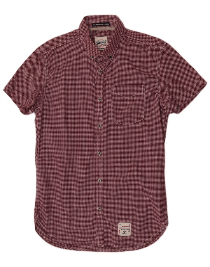 Superdry Mens Short Sleeve Shirt Small Burgundy Gingham Cotton