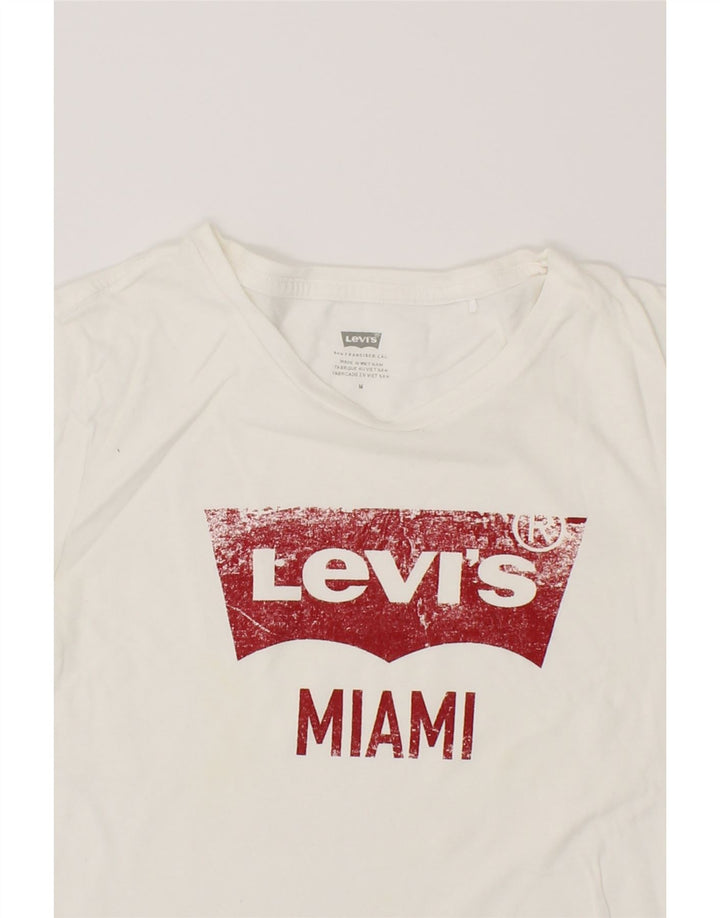LEVI'S Womens Miami Graphic T-Shirt Top UK 12 Medium White Cotton Vintage Levi's and Second-Hand Levi's from Messina Hembry 
