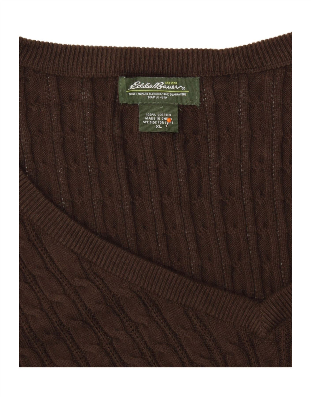 EDDIE BAUER Womens V-Neck Jumper Sweater UK 18 XL Brown Cotton