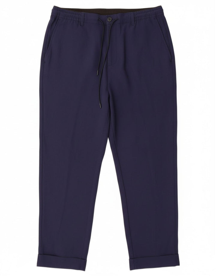 Zara Mens Tapered Chino Trousers Large W32 L26 Navy Blue Polyester