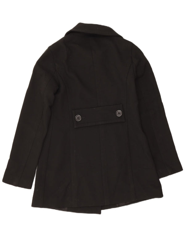 Zara Womens Double Breasted Coat UK 10 Small Black Wool