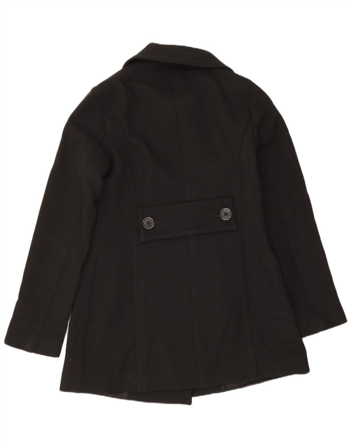 Zara Womens Double Breasted Coat UK 10 Small Black Wool