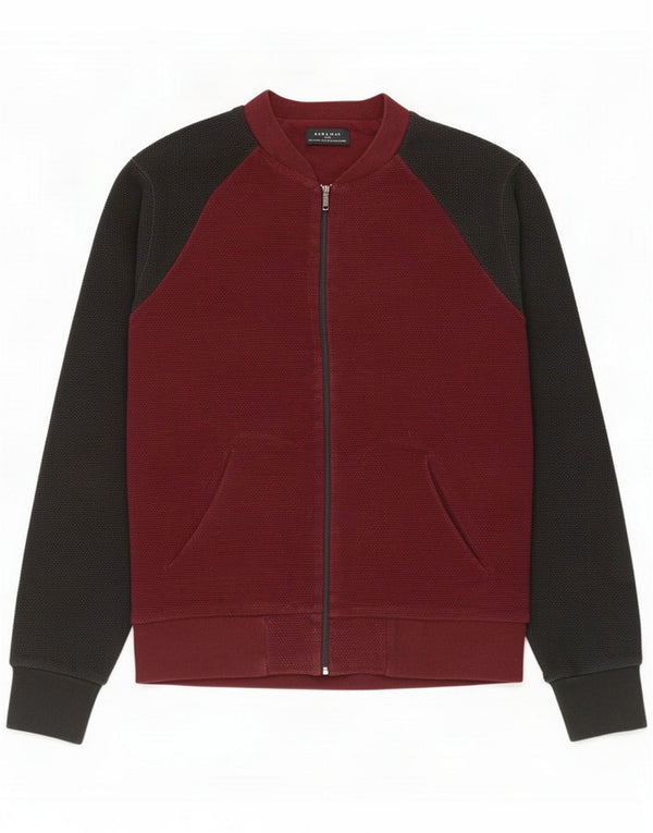 Zara Mens Tracksuit Top Jacket Medium Burgundy Colourblock Cotton