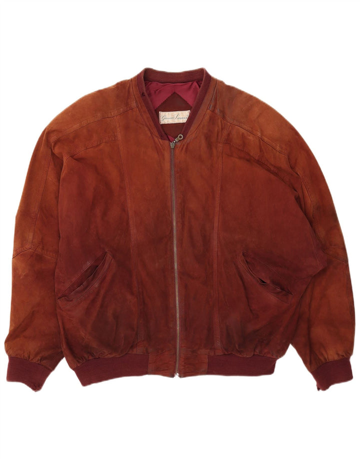 GIACCOMO LARUSSO Mens Suede Loose Fit Bomber Jacket IT 50 Large Brown