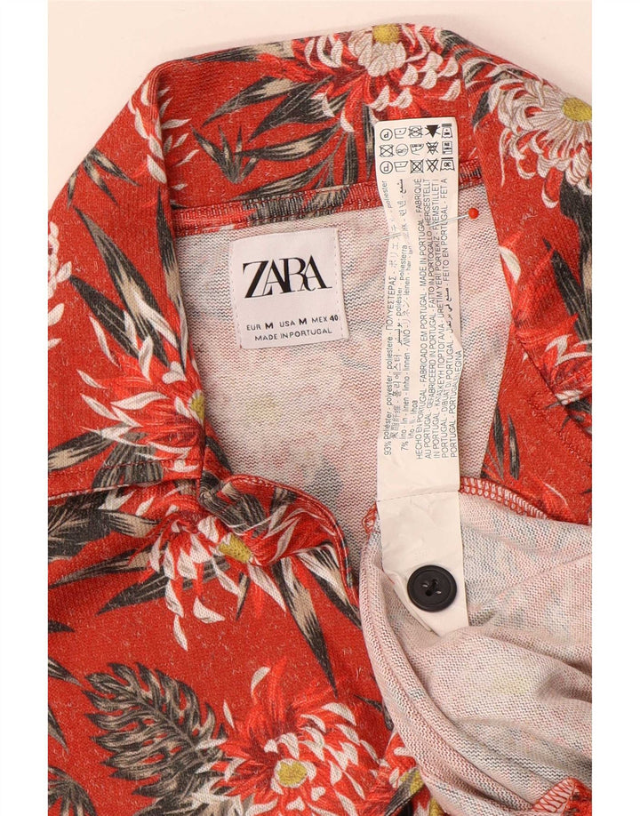 Zara Mens Short Sleeve Shirt Medium Red Floral Polyester