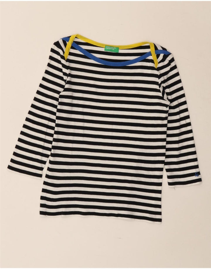 Benetton Womens Top 3/4 Sleeve UK 8 Small Navy Blue Striped