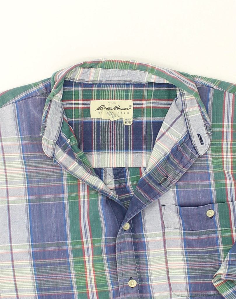 EDDIE BAUER Mens Short Sleeve Shirt Medium Blue Plaid Cotton | Vintage Eddie Bauer | Thrift | Second-Hand Eddie Bauer | Used Clothing | Messina Hembry 