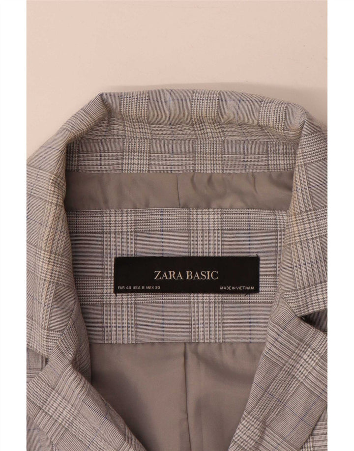 Zara Womens 1 Button Blazer Jacket EU 40 Medium Grey Houndstooth