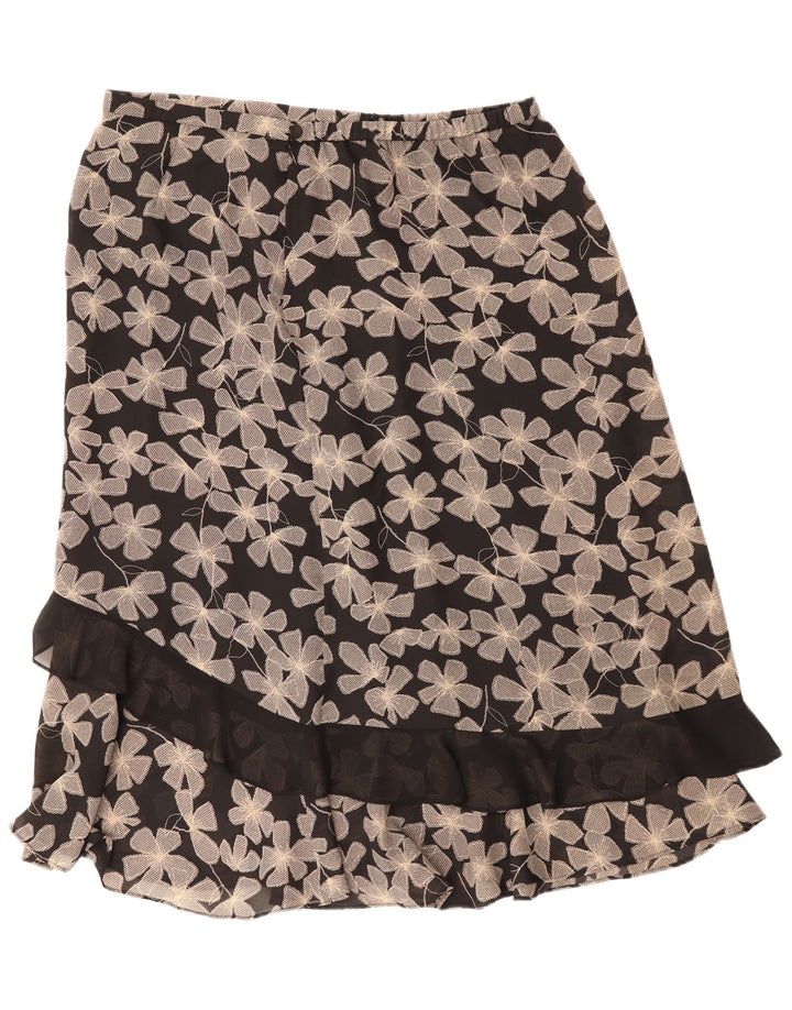 Vintage Womens Straight Skirt UK 22 3XL W40  Black Floral Polyester