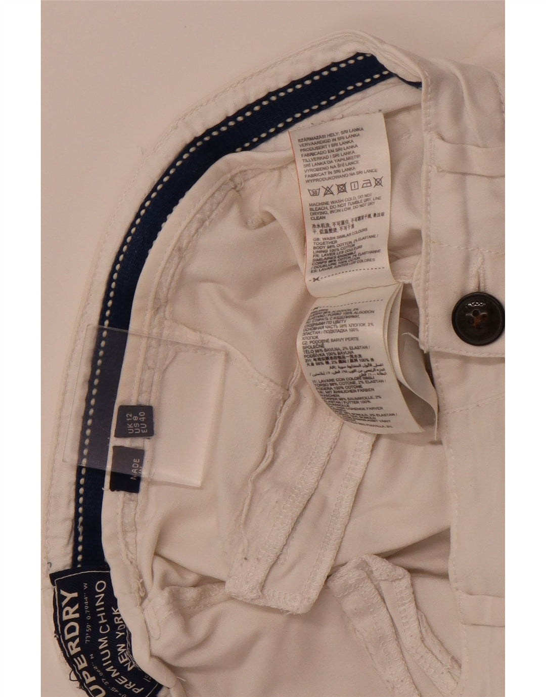 SUPERDRY Womens Slim Chino Trousers UK 12 Medium W32 L29 White Cotton