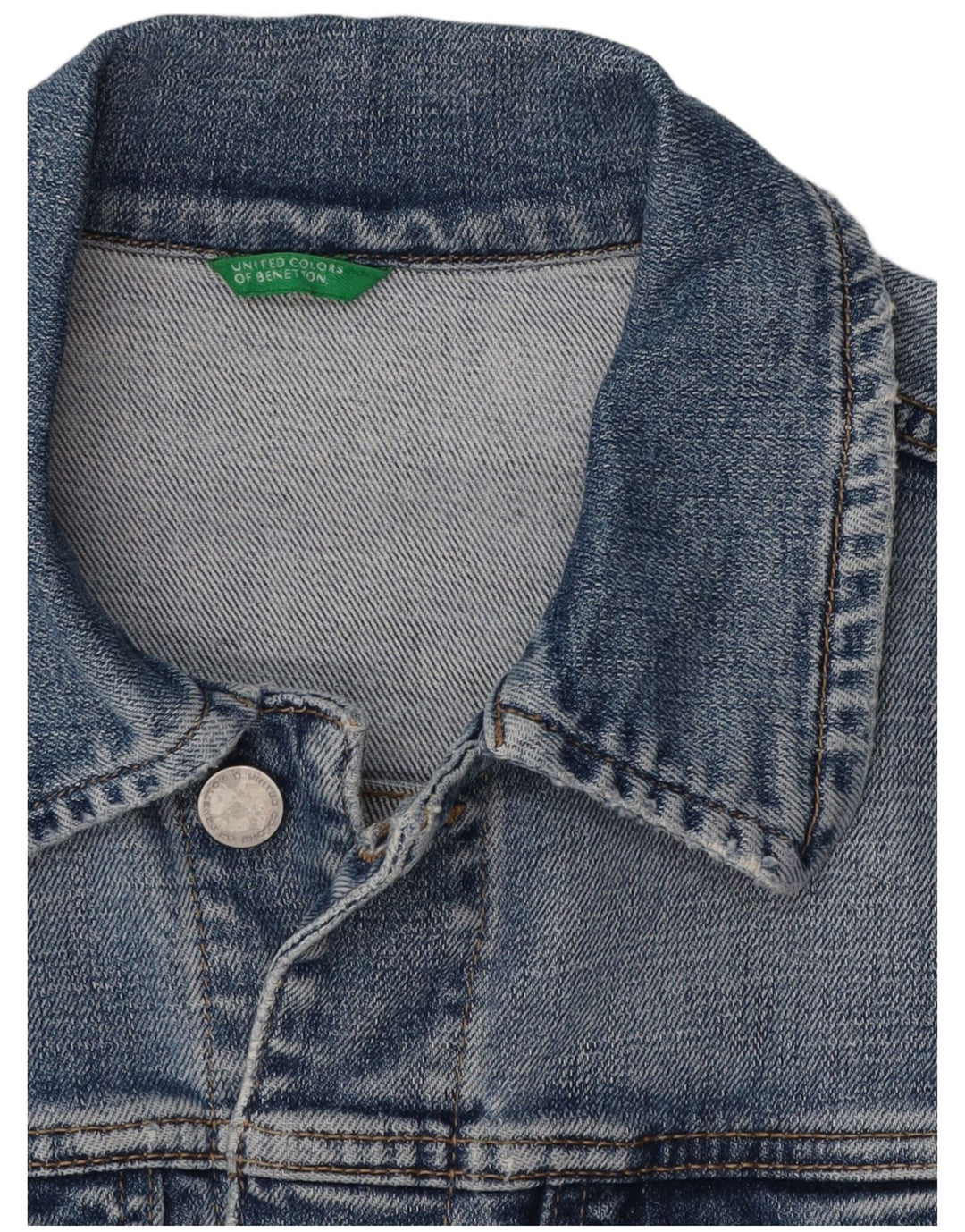 Benetton Womens Crop Denim Jacket UK 10 Small Blue