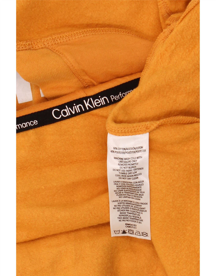 CALVIN KLEIN Womens Oversized Crop Hoodie Jumper UK 10 Small Yellow