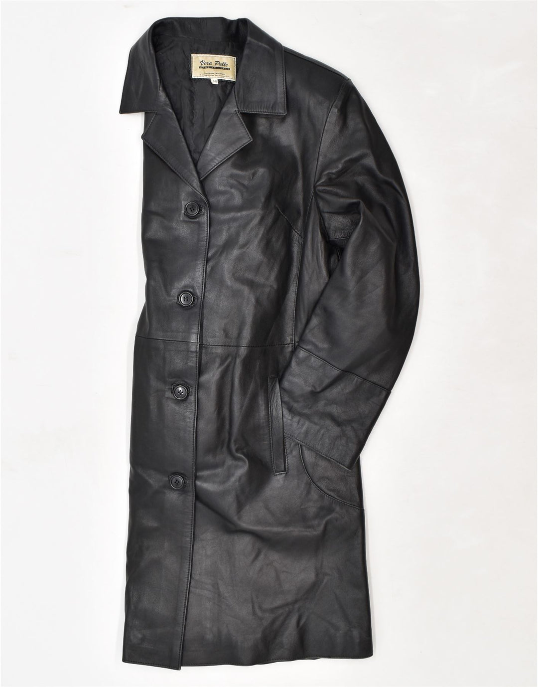 VINTAGE Womens Leather Coat IT 48 XL Black Leather