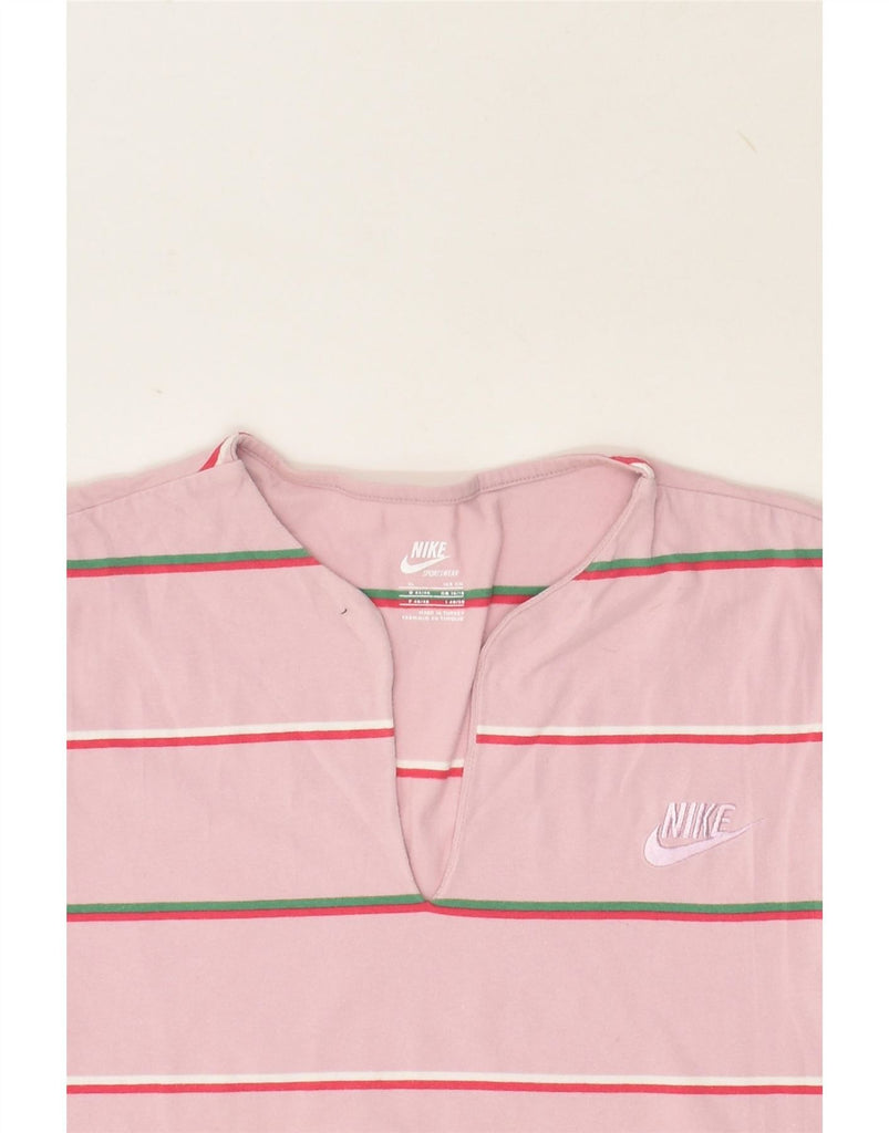 NIKE Womens Skinny T-Shirt Top UK 16/18 XL Pink Striped Cotton | Vintage Nike | Thrift | Second-Hand Nike | Used Clothing | Messina Hembry 