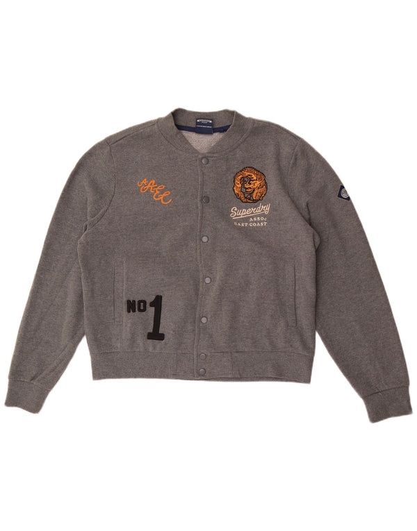 Superdry Womens Graphic Tracksuit Top Jacket UK 16 Large Grey Flecked