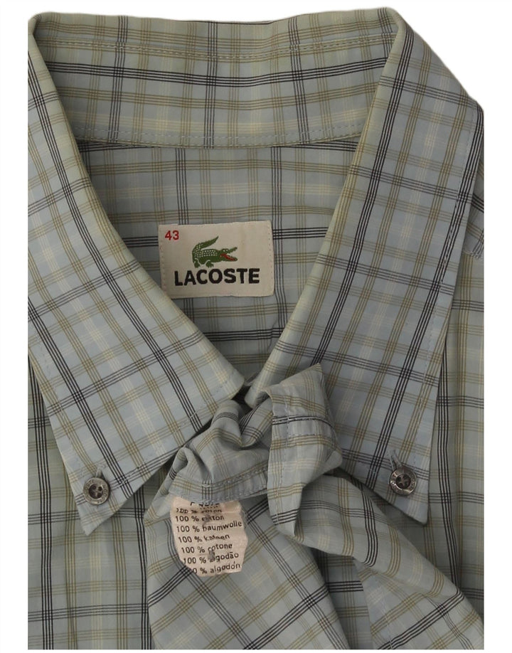 Lacoste Mens Short Sleeve Shirt Size 43 Large Blue Check Cotton