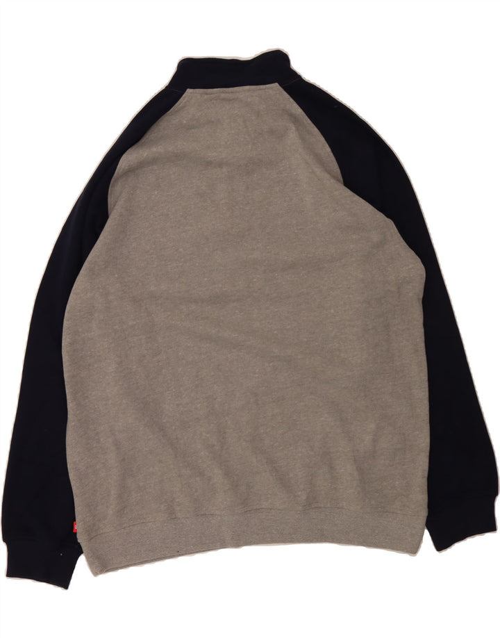 IZOD Mens Zip Neck Sweatshirt Jumper 2XL Grey Colourblock Cotton Vintage Izod and Second-Hand Izod from Messina Hembry 