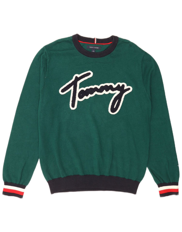 Tommy Hilfiger Mens Crew Neck Jumper Sweater Medium Green Colourblock