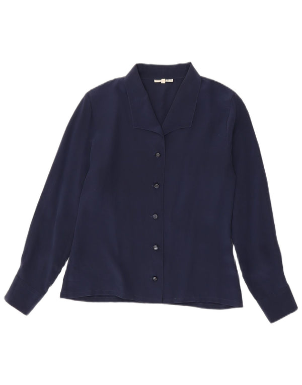 Vintage Womens Shirt Blouse IT 44 Medium Navy Blue Silk