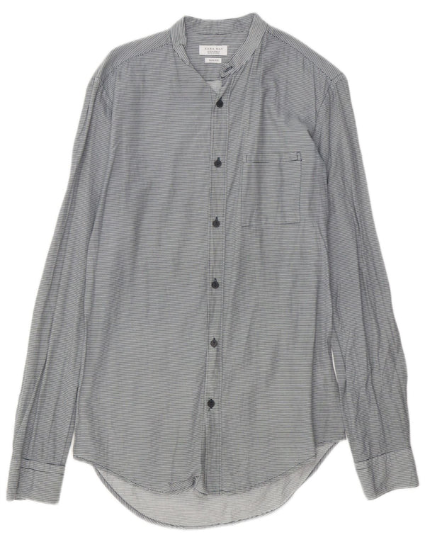 Zara Mens Slim Fit Shirt Medium Grey Pinstripe Cotton