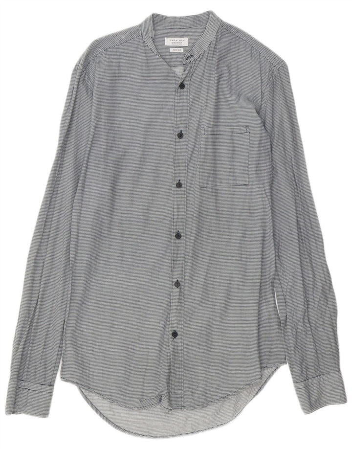 Zara Mens Slim Fit Shirt Medium Grey Pinstripe Cotton