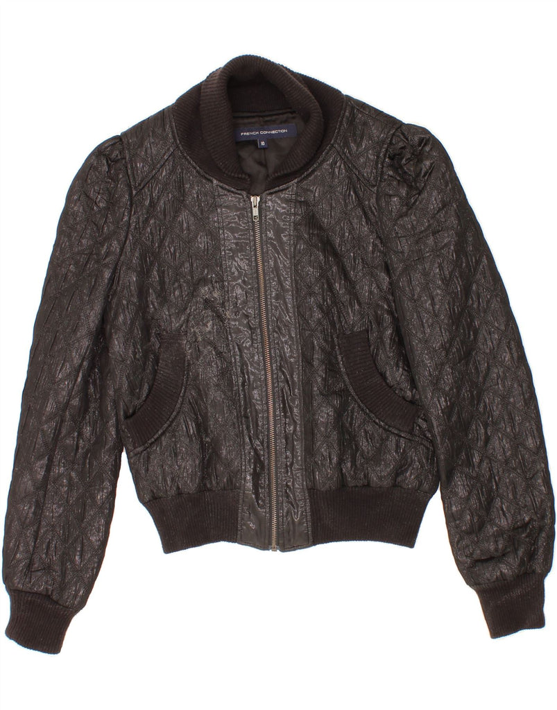 FRENCH CONNECTION Womens Bomber Jacket UK 10 Small Black Acetate Vintage French Connection and Second-Hand French Connection from Messina Hembry 