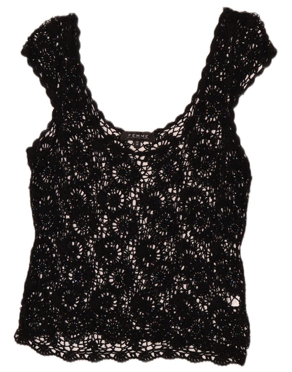 Femme Womens Crochet Sleeveless See Through Top UK 20 2XL Black Viscose