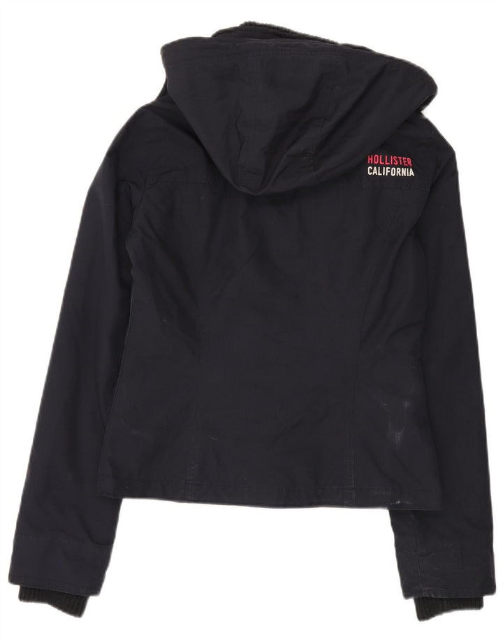 Hollister Womens Hooded Windbreaker Jacket UK 10 Small Navy Blue Polyester