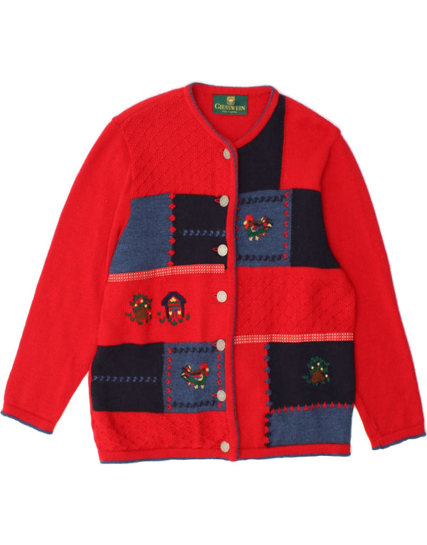 GIESSWEIN Womens Cardigan Sweater UK 12 Medium Red Patchwork Virgin Wool
