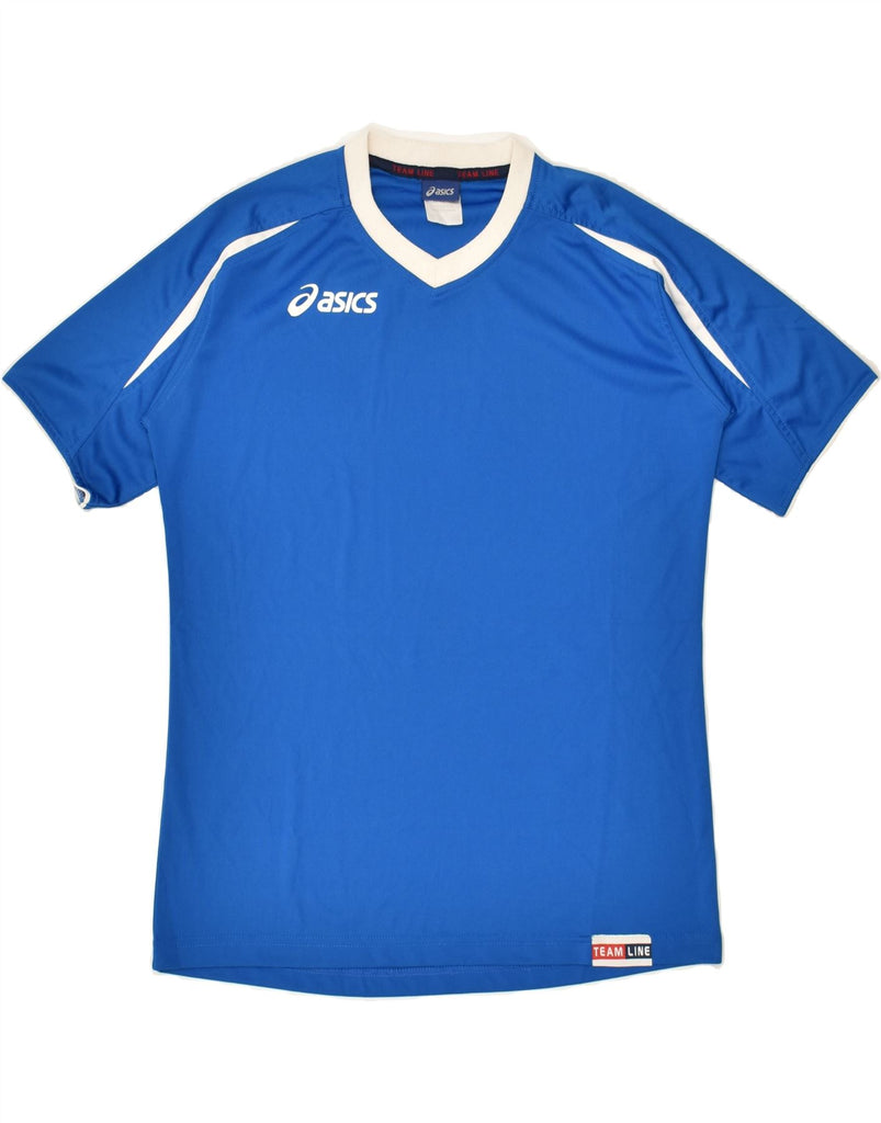 ASICS Boys T-Shirt Top 13-14 Years Blue Polyester | Vintage Asics | Thrift | Second-Hand Asics | Used Clothing | Messina Hembry 