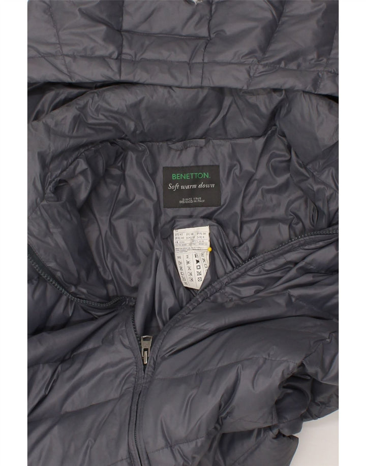 BENETTON Womens Hooded Padded Jacket UK 10 Small Grey Vintage Benetton and Second-Hand Benetton from Messina Hembry 