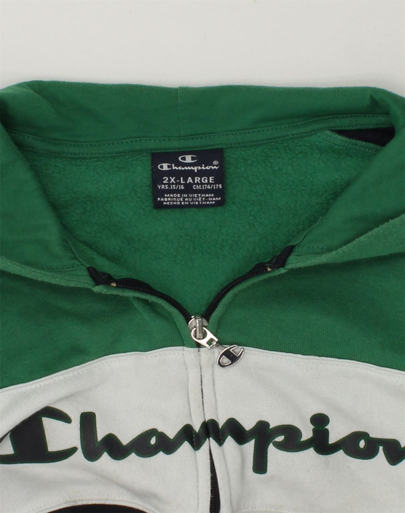 CHAMPION Boys Graphic Zip Hoodie Sweater 15-16 Years 2XL Green Colourblock | Vintage Champion | Thrift | Second-Hand Champion | Used Clothing | Messina Hembry 