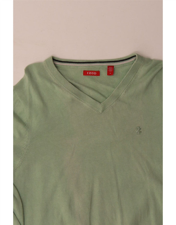 IZOD Mens V-Neck Jumper Sweater Medium Green Cotton