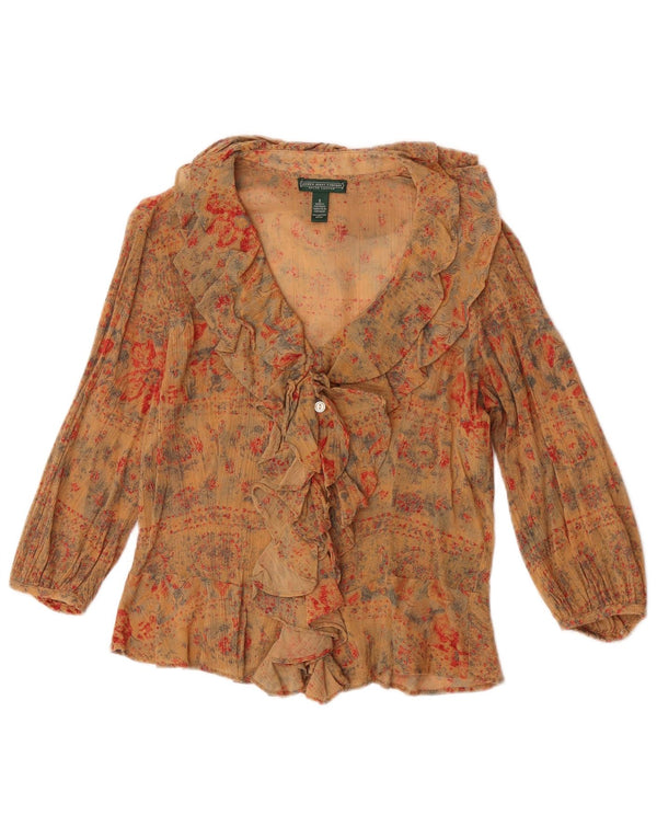 Ralph Lauren Womens Crop See Through Shirt Blouse UK 10 Small Beige Floral